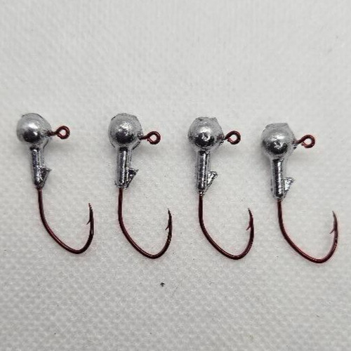 100 pcs 1/16 OZ ROUND JIG HEADS WITH COLLAR #4 RED SICKLE HOOK UNPAINTED USA 100 pcs 1/16 OZ ROUND JIG HEADS WITH COLLAR #4 RED SICKLE HOOK UNPAINTED USA
