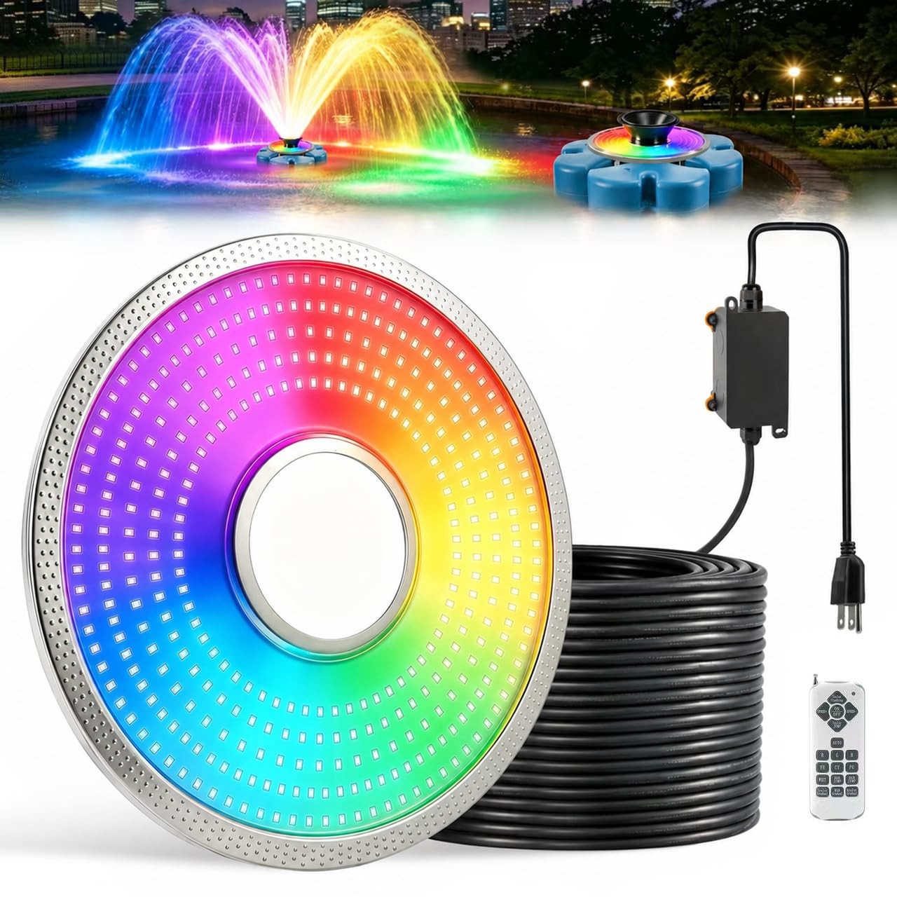 50W RGBW Pond Fountain Light Upgrade Kit | 10,000LM 360 Degree LED, 100Ft Cord
