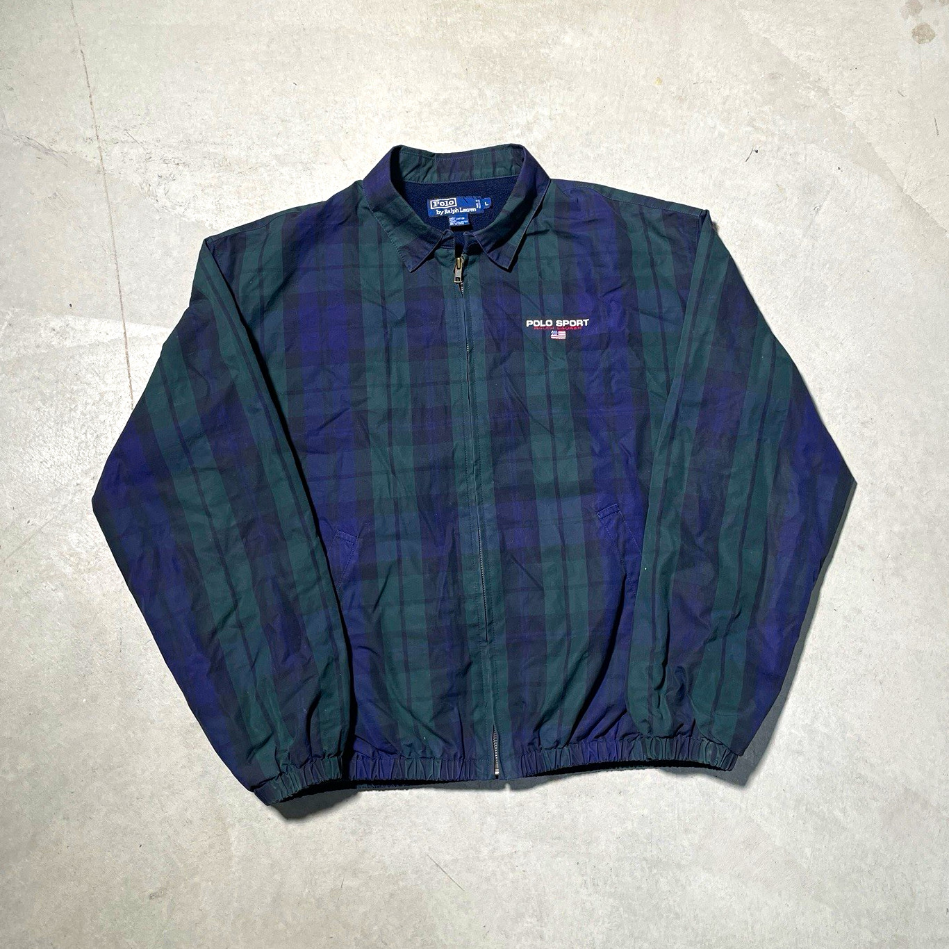 Vintage Rare Polo Ralph Lauren Sport Men\'s Plaid Full Zip Jacket Sz L Green Blue
