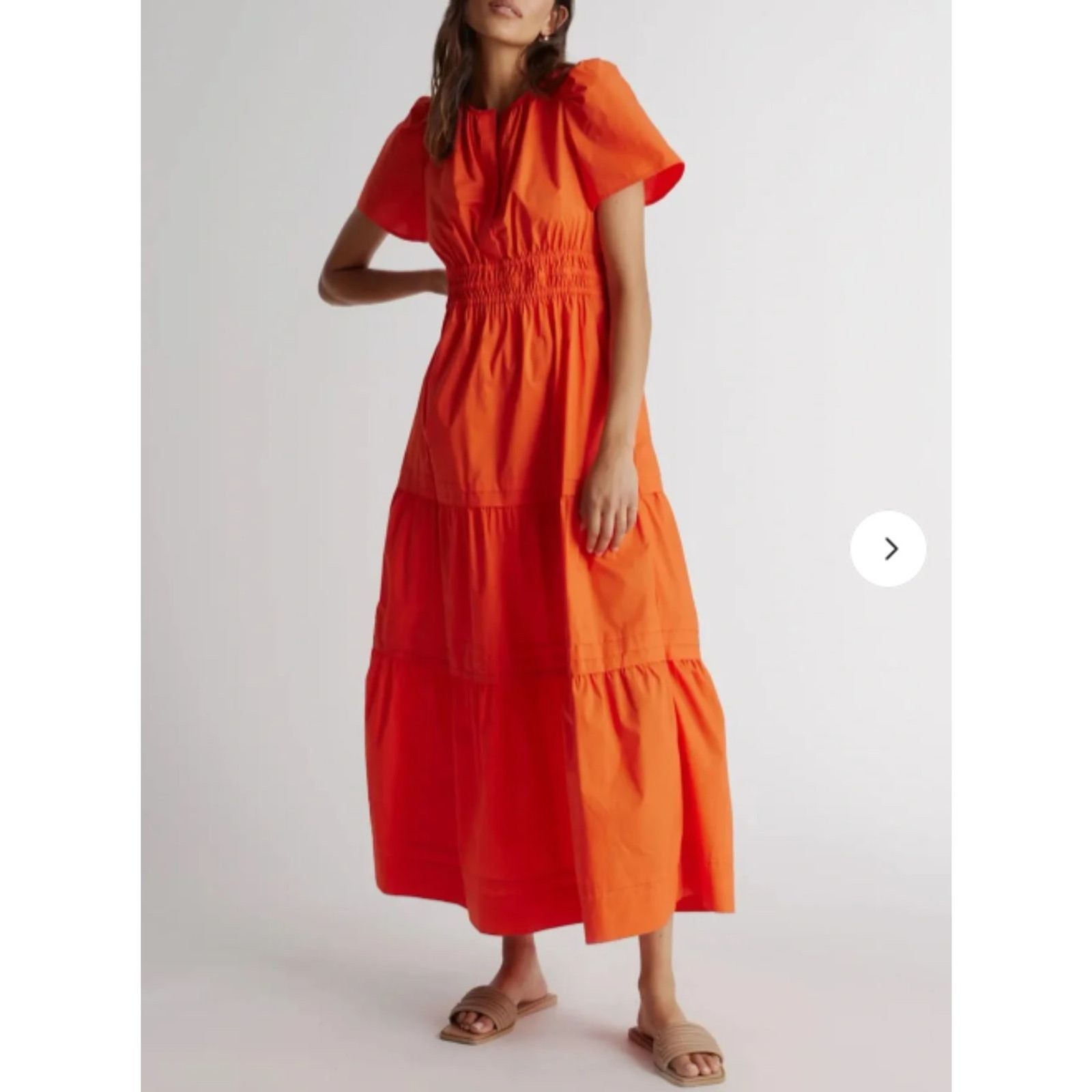 Quince Organic Cotton Poplin Tiered Maxi Dress Red Y2K S