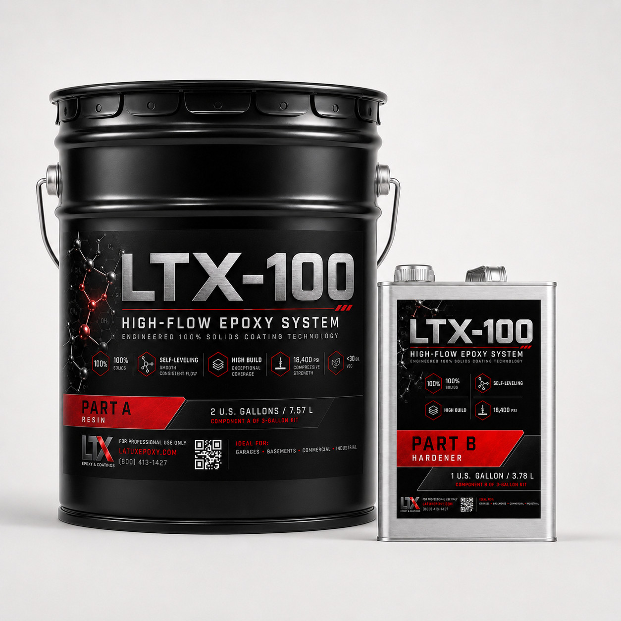 LTX-100 | High-Flow Epoxy Floor Coating Kit (3 Gal) | 100% Solids, 18,400 PSI