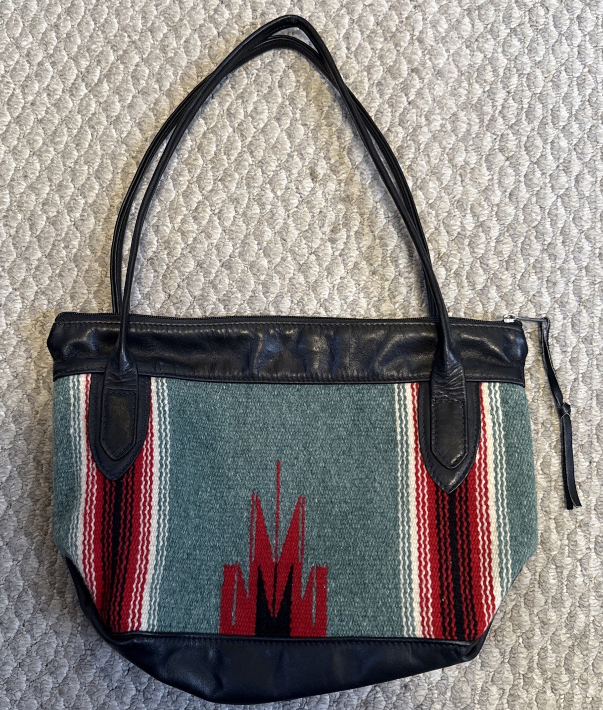 Vintage Ortegas Hand Woven Chimayo New Mexico Wool Leather Southwestern Bag