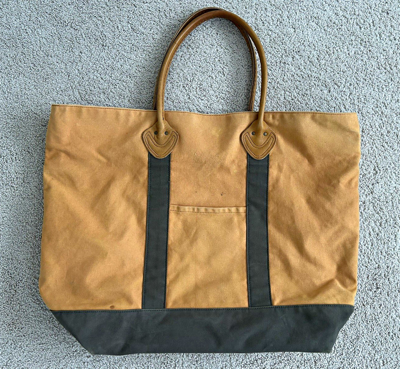 Vtg LL Bean Canvas Leather Field Tote Plaid Lining