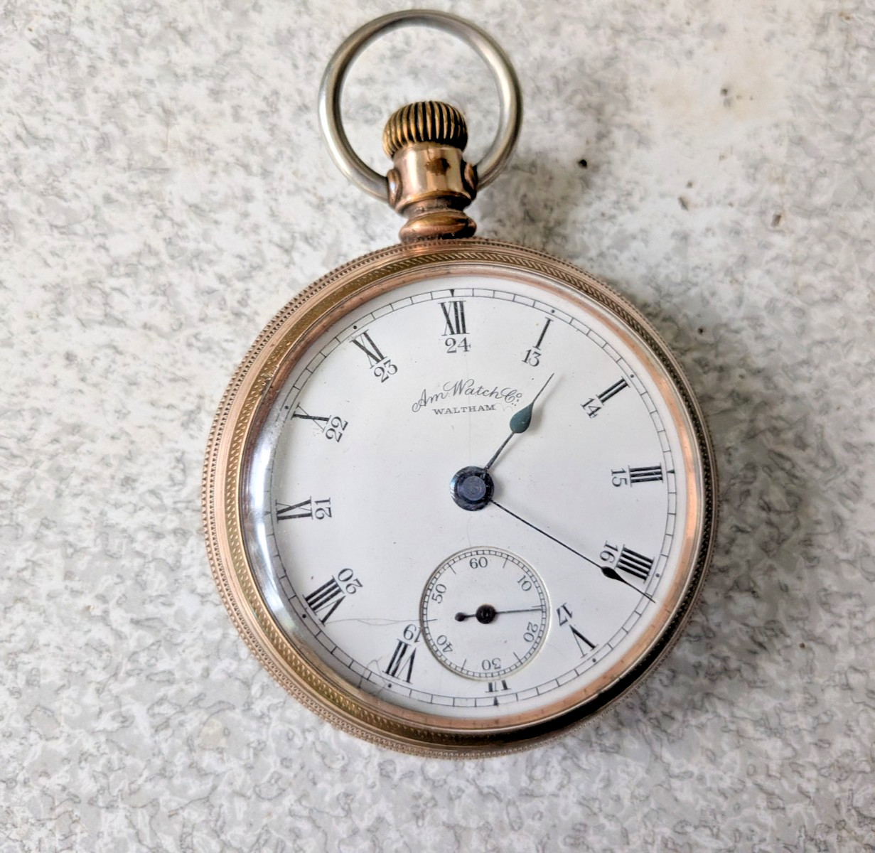 ANTIQUE  POCKET WATCH - AM WATCH CO - WALTHAM - GOLD  PLATED - NOT GOING