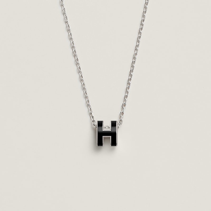 New Hermes Mini Pop H Pendant Necklace Noir Black with Palladium Hardware