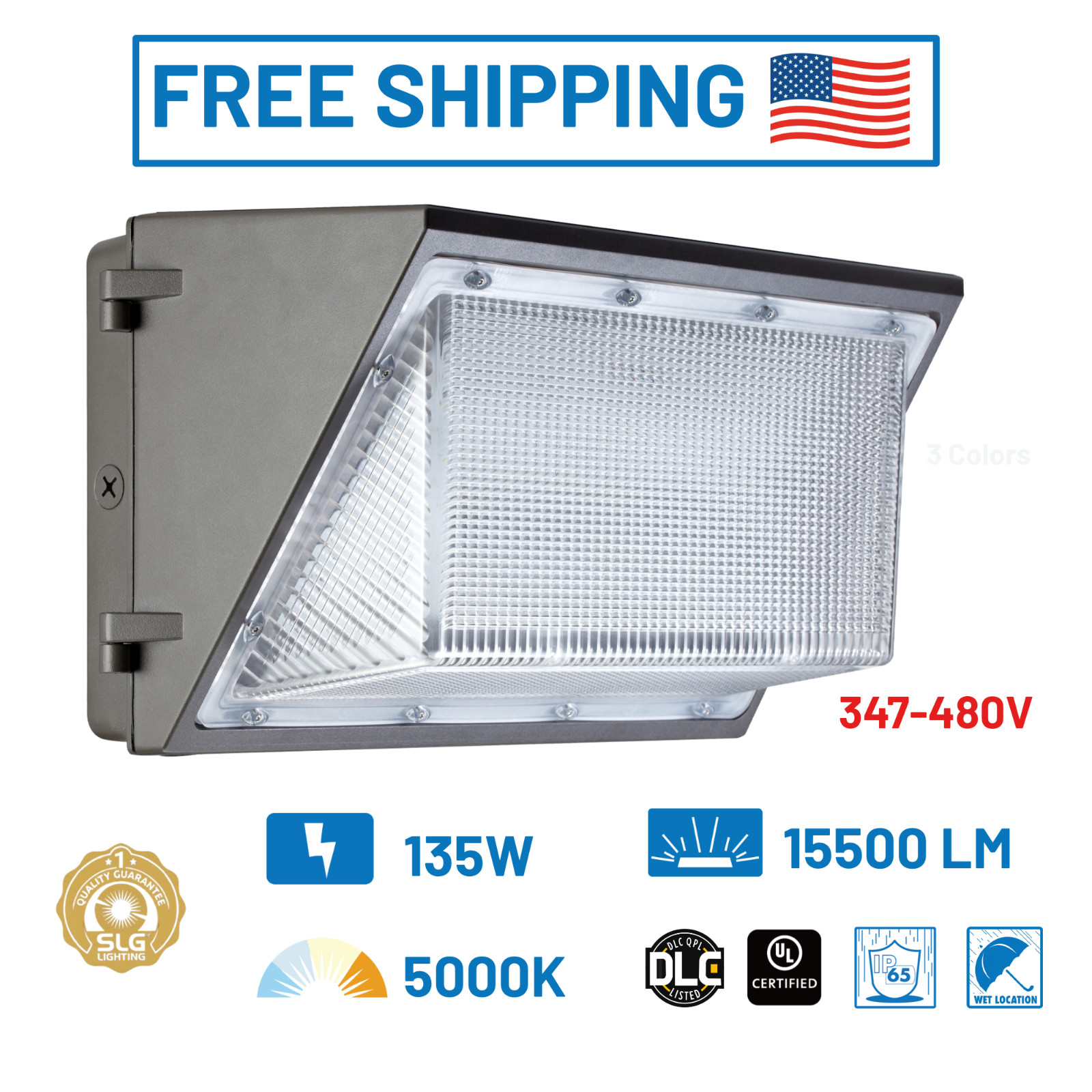 135W LED High Voltage Wall Pack 347-480V 15550 Lm 5000K Large Security Light SLG