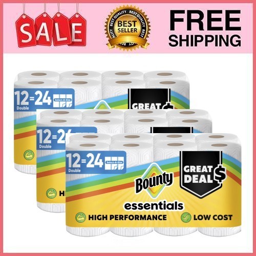 3 Pack Bounty Essentials Select-A-Size Paper Towels, 12 Double Rolls, White