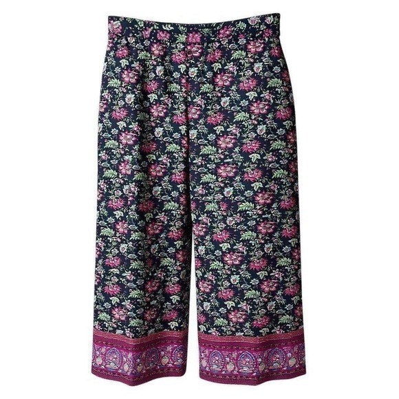NWT Sundance Women\'s Black Floral Bangla Road Wide-Leg Pants Size M Casual