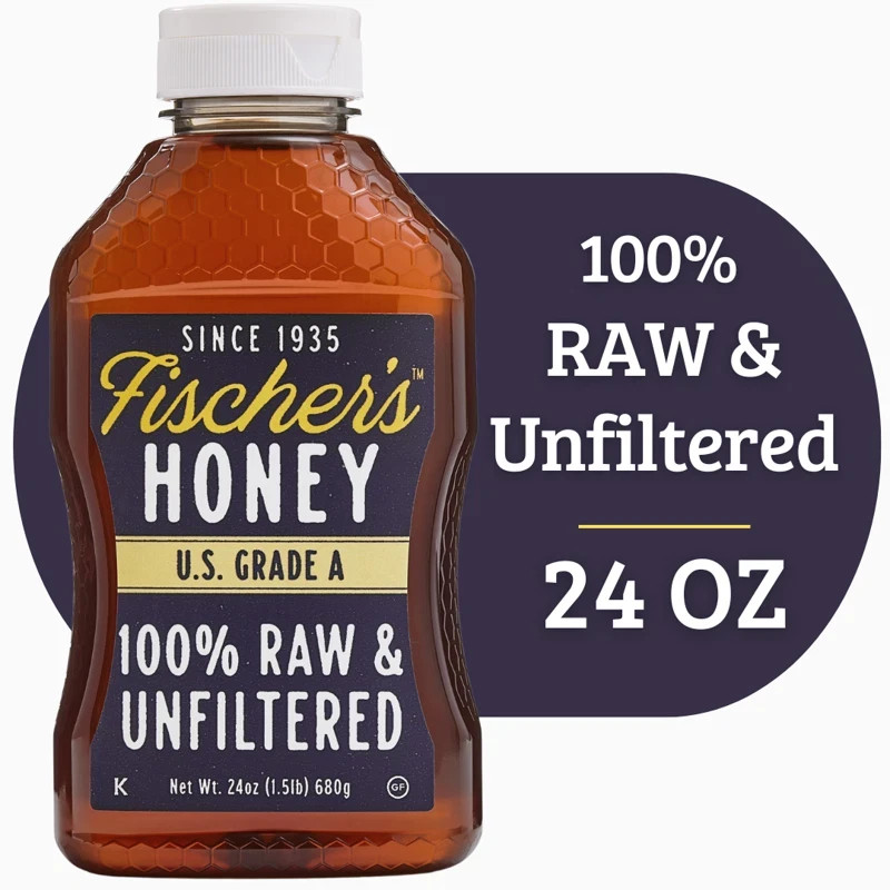 Fischers Honey, 24oz Raw and Unfiltered, Local 100% US Grade Squeeze Bottle New