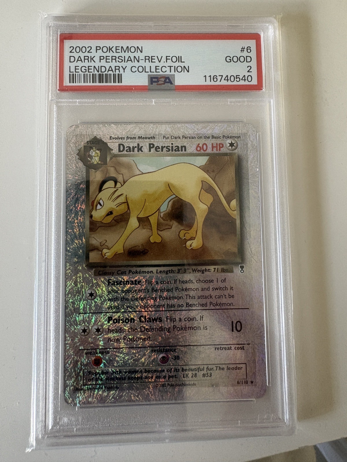 Pokemon Dark Persian 6/110 Legendary Collection Reverse Holo PSA 2 - LOW POP Pokemon Dark Persian 6/110 Legendary Collection Reverse Holo PSA 2 - LOW POP