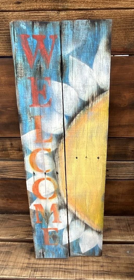 Handpainted Wooden Welcome Porch Sign with Daisy and Sunflower Design