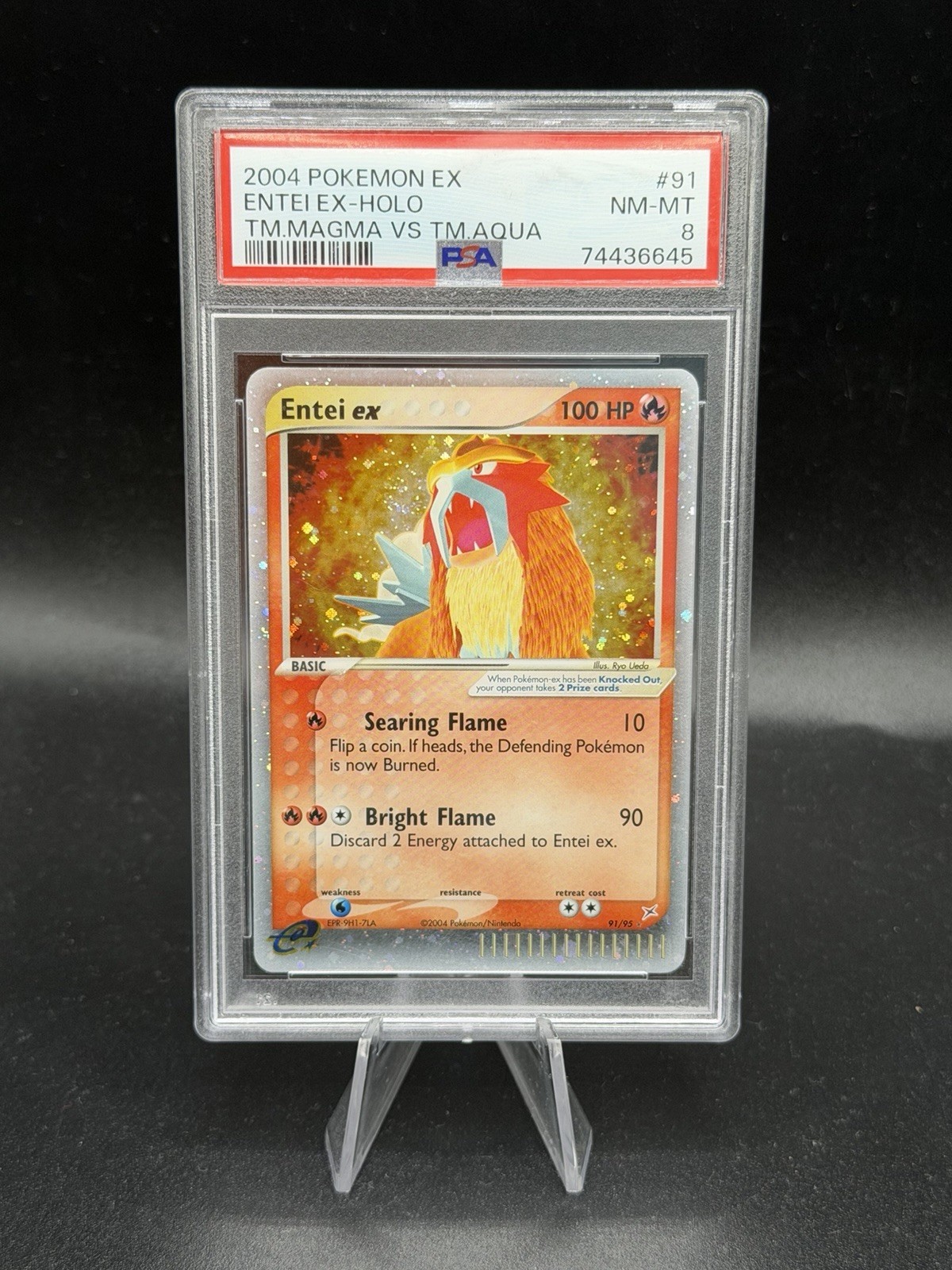 2004 POKEMON EX TEAM MAGMA VS TEAM AQUA #91 ENTEI EX-HOLO PSA 8 SWIRL 🌀