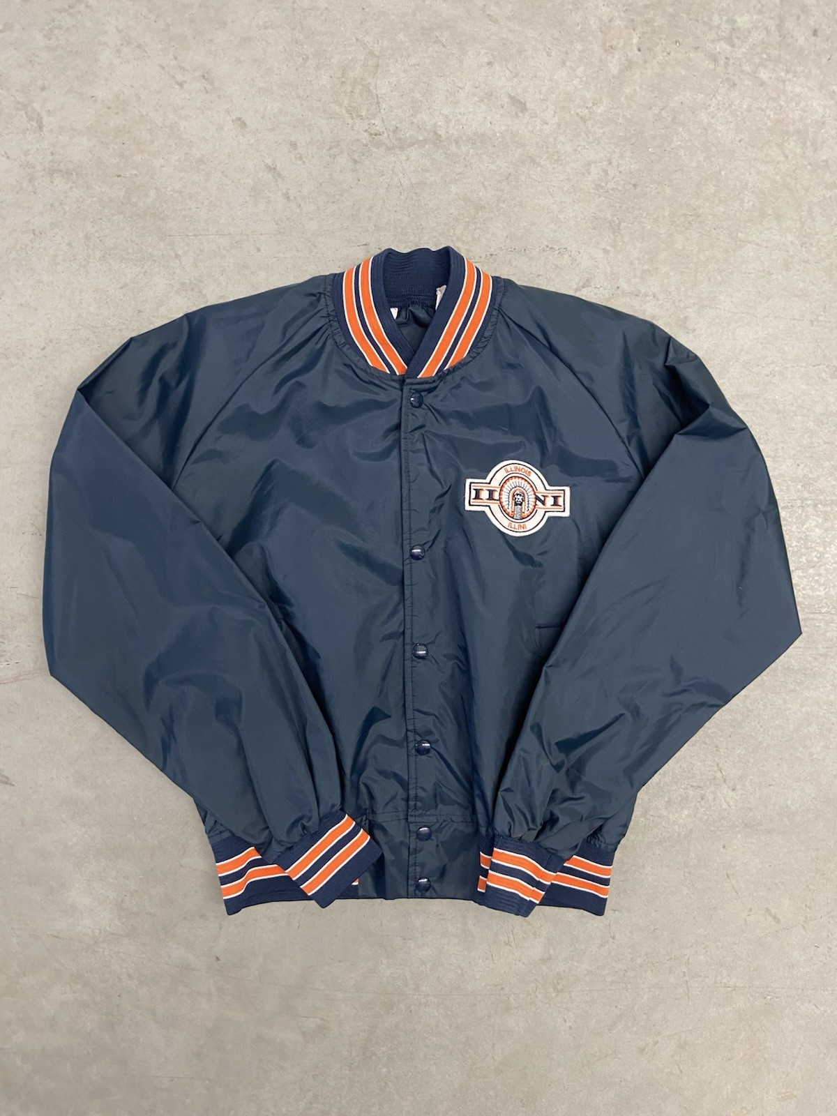 Vintage University of Illinois Chalk Line Nylon Varsity Jacket Size L 80s