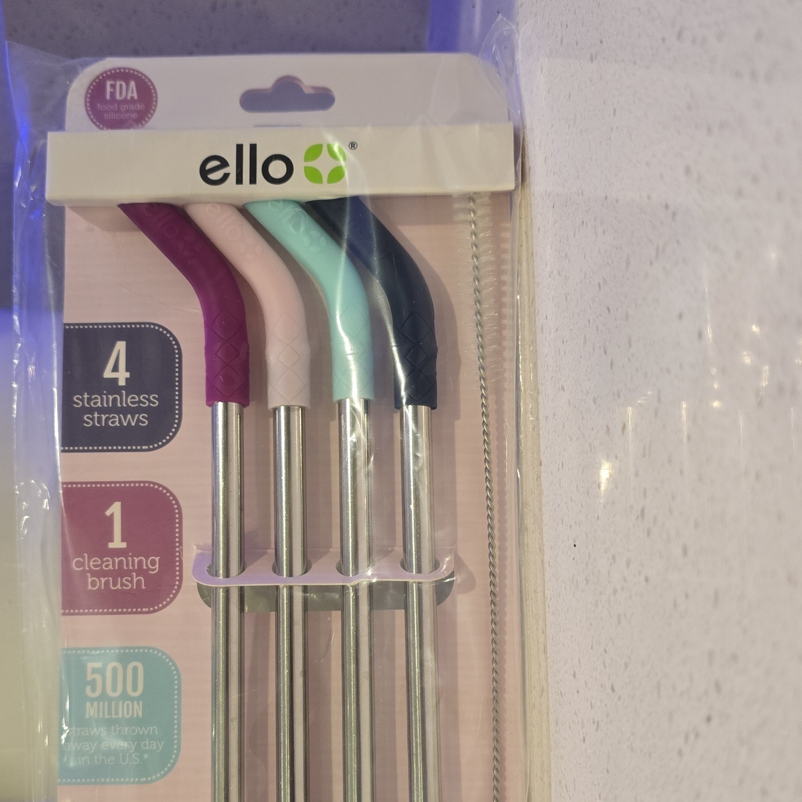 Ello Stainless Steel Flexible Straws with Silicone Tips & Cleaning Brush