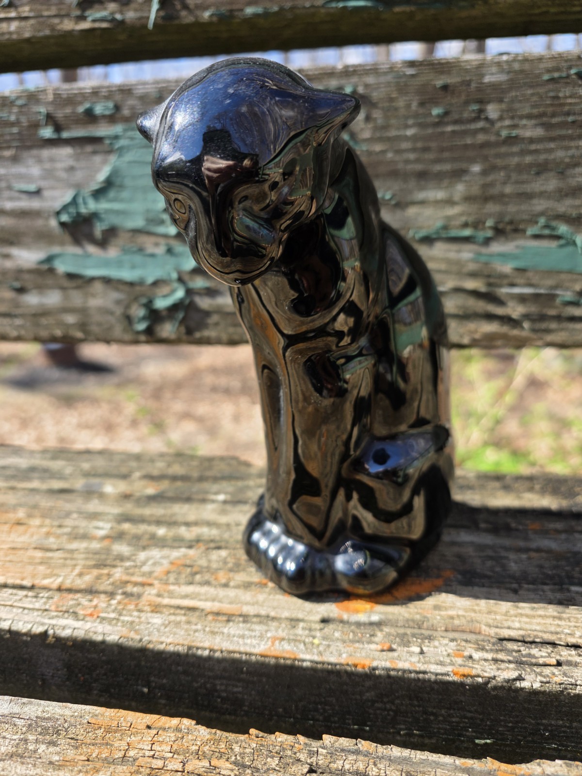 FRANKOMA Pottery Sitting Black Cat / Panther #114, ONYX GLAZE 