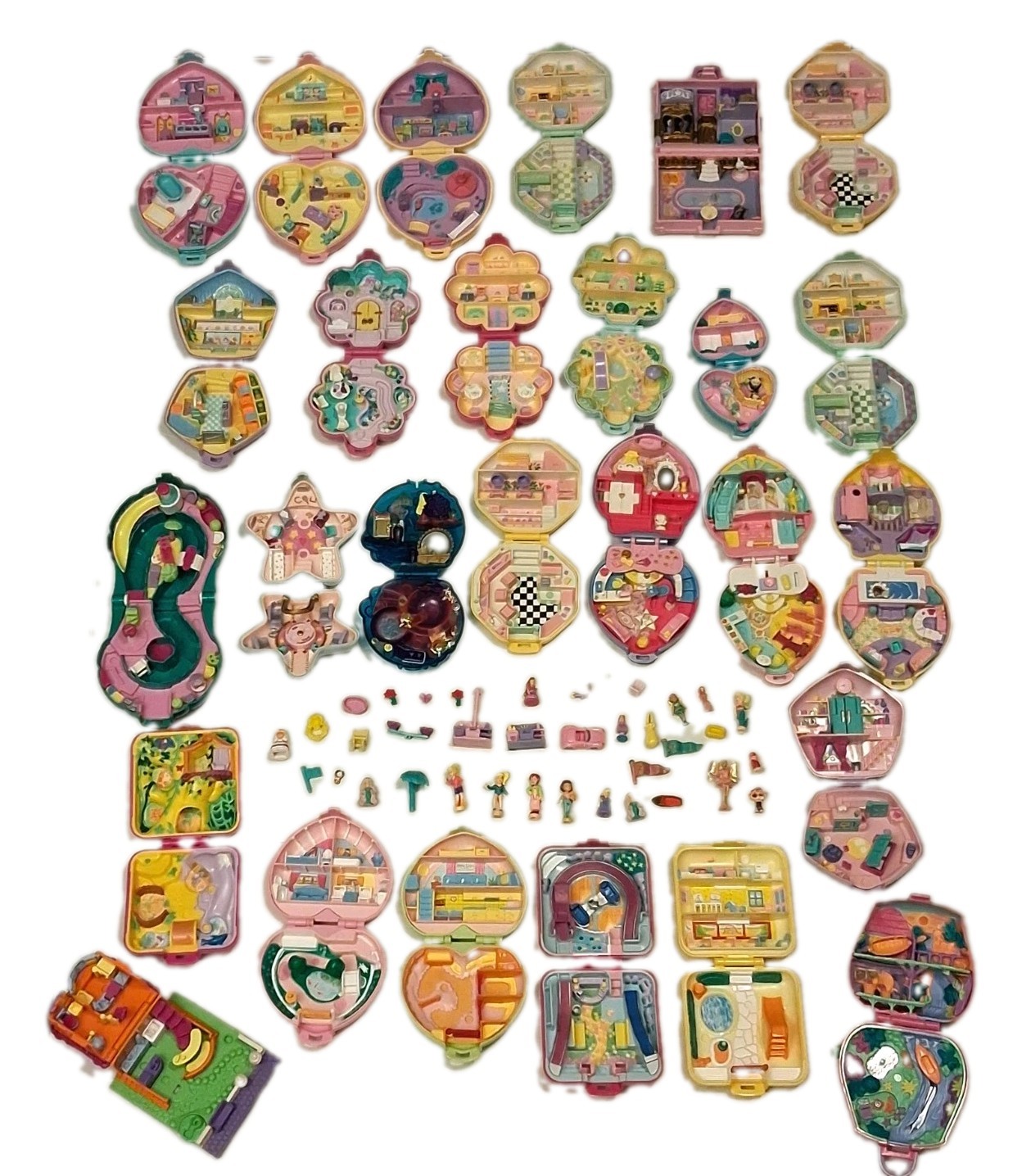 Polly Pocket Bluebird 50+ Pc Lot Compacts Dolls Figures Accessories 80s And 90s