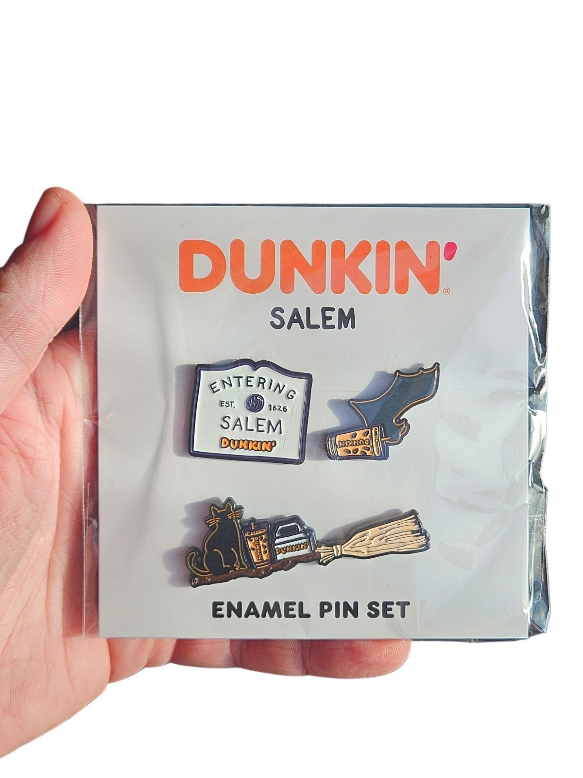 2026 Dunkin\' Entering Salem Enamel 3 Pin Set Pin Salem runs on Dunkin Donuts HTF
