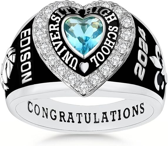 Personalized Women's Heart Birthstone For High School Class Ring Graduation Gift