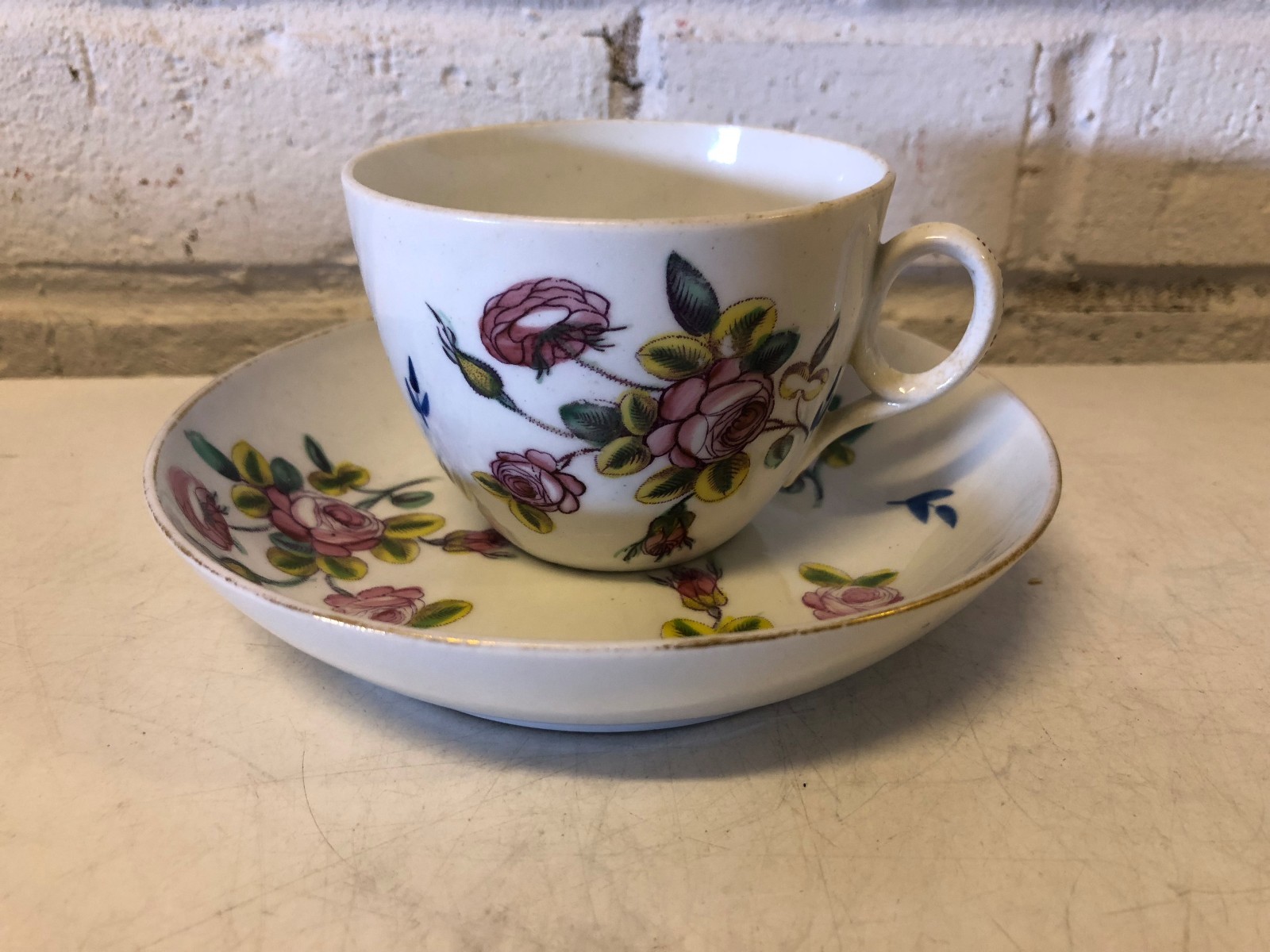 Antique New Hall Porcelain Bute Shape Cup Saucer Regency Floral Pattern c1805