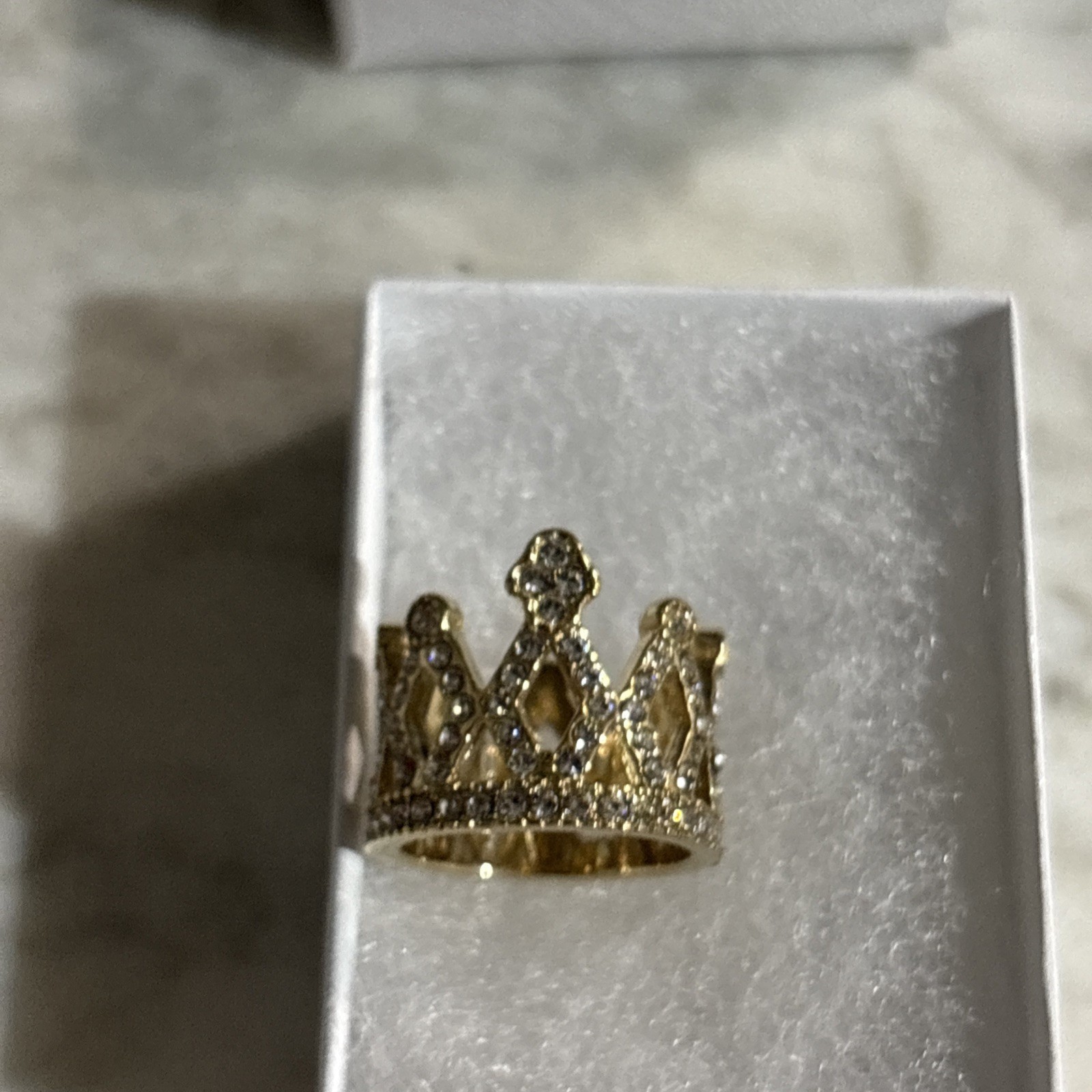 14 K Gold Played White Sapphire Regal Crown Ring