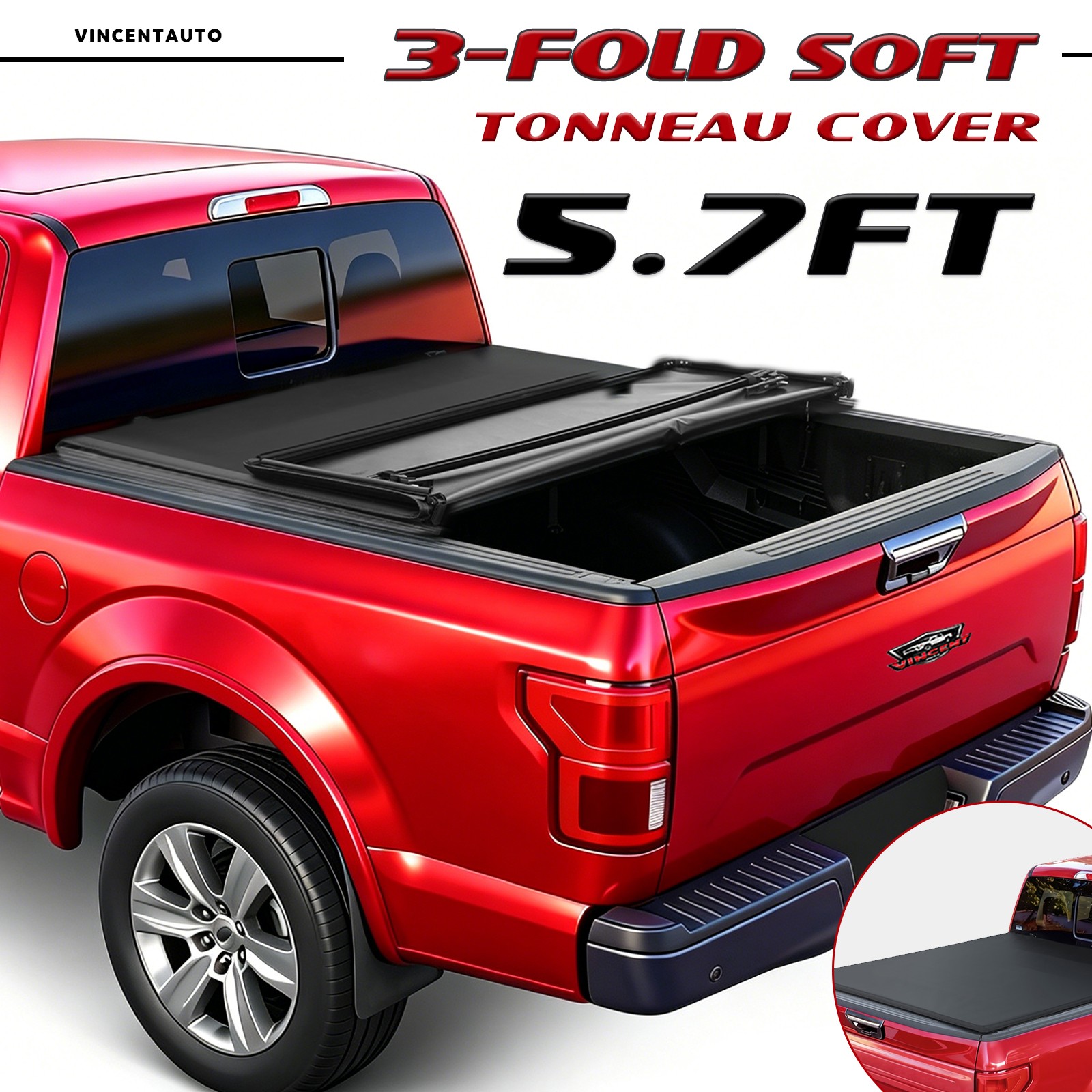 Soft Tri-Fold Tonneau Cover FOR 09-26 Dodge Ram 1500 NO RAM BOX 5.7FT Truck Bed