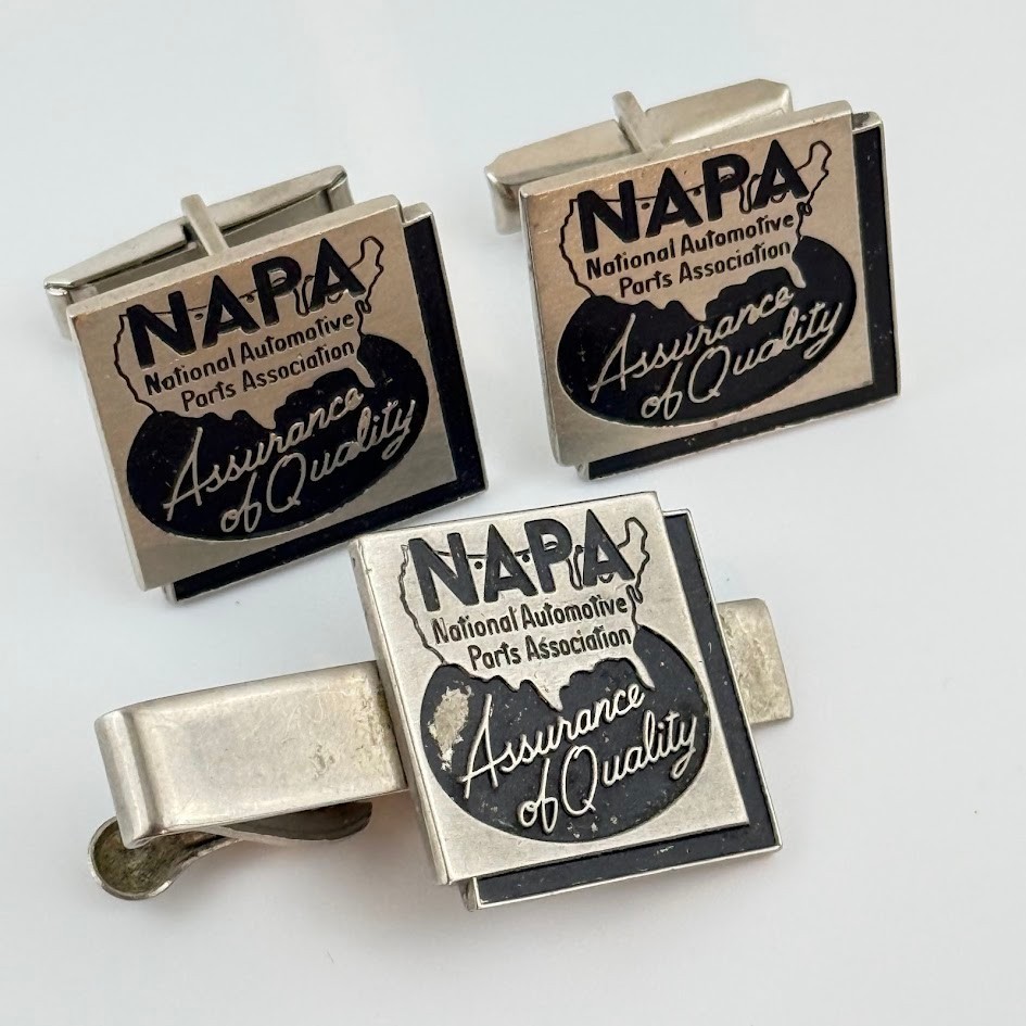 Vtg NAPA Auto Car Parts Cufflinks Tie Clip Set Automobile  Advertising