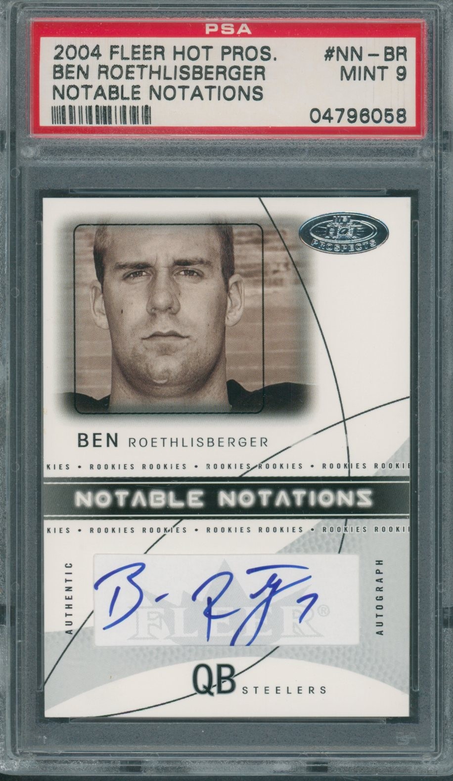 2004 Fleer Hot Prospects Notable Notations Ben Roethlisberger #12/50 PSA 9 *6058