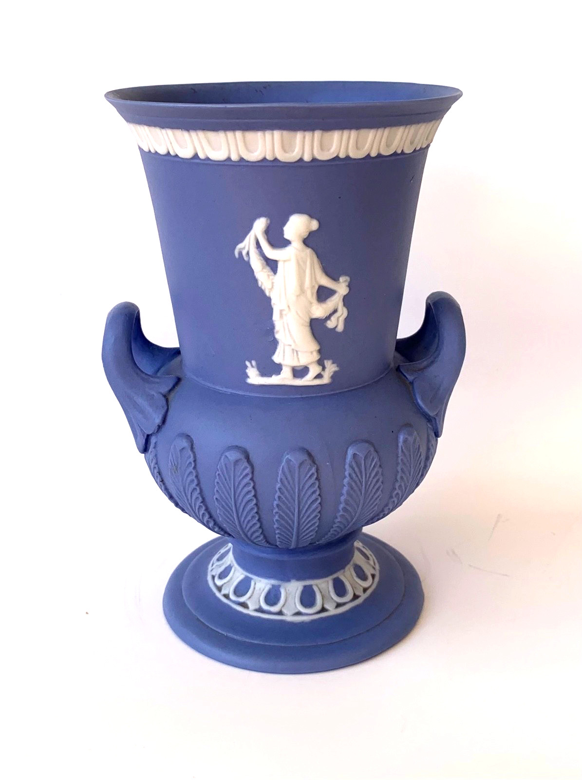 Vintage Blue Jasperware Greek Themed Urn Vase 6\ Vintage Blue Jasperware Greek Themed Urn Vase 6\