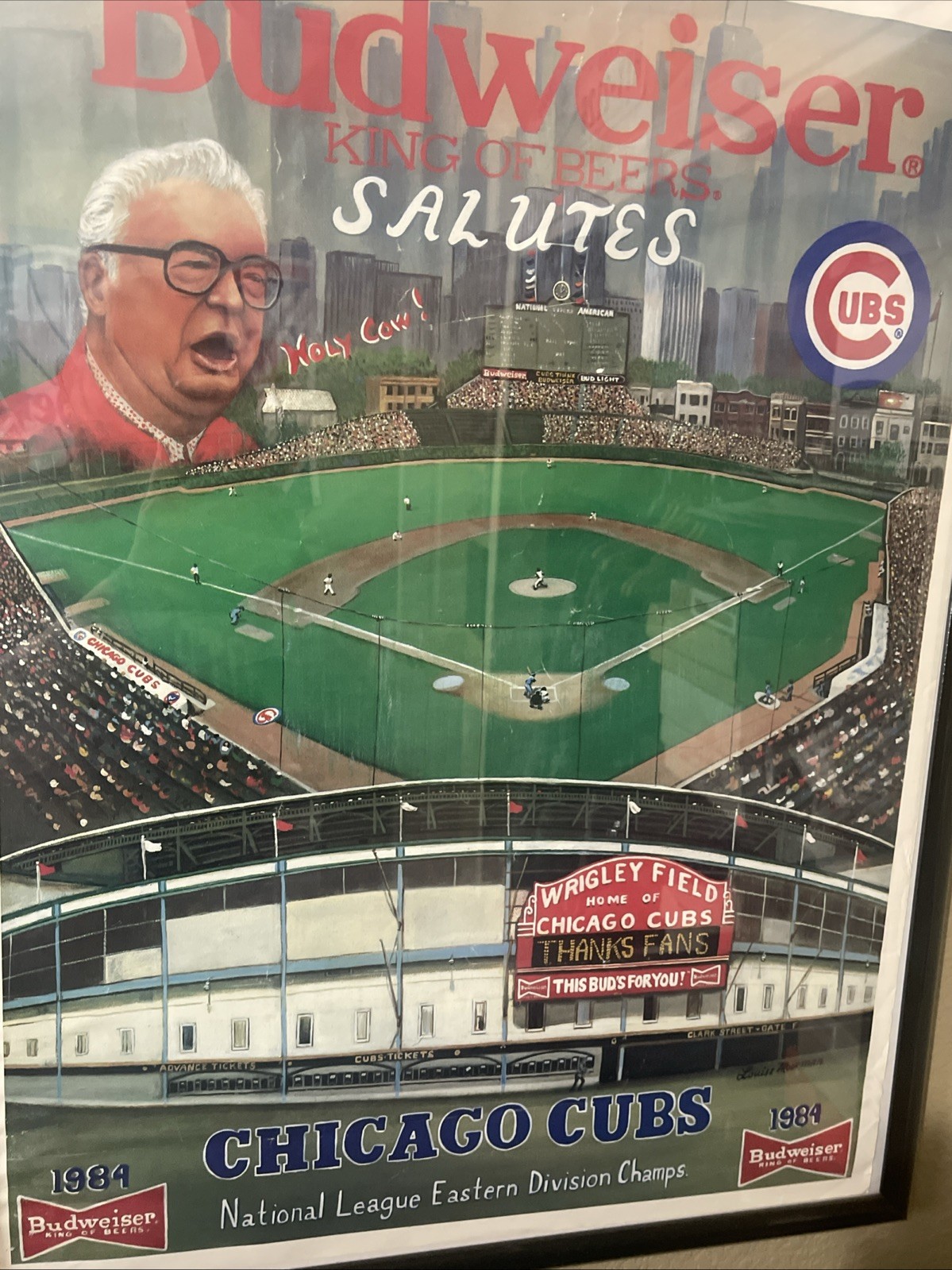 Rare CHICAGO CUBS National League Champs Poster (18.5”x24”) Budweiser Holy Cow 