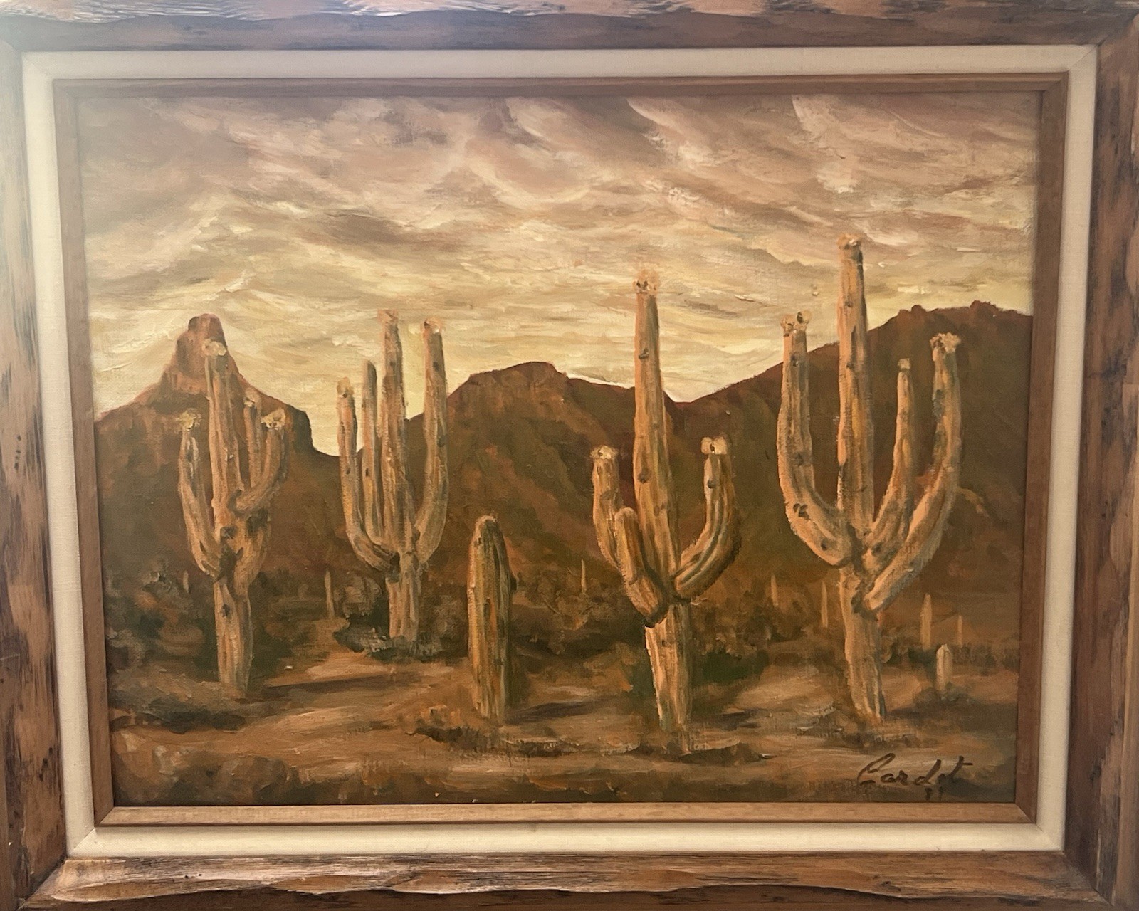 Vintage Original Southwest Desert Signed Saguaro Cactus Framed 24“x21” Mountains Vintage Original Southwest Desert Signed Saguaro Cactus Framed 24“x21” Mountains