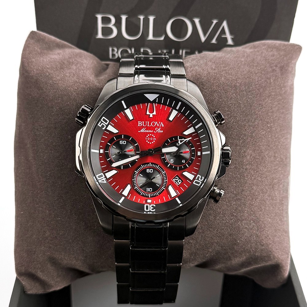 Bulova Men’s Chronograph Marine Star 43mm Red Dial Stainless Quartz Watch 98B350 Bulova Men’s Chronograph Marine Star 43mm Red Dial Stainless Quartz Watch 98B350