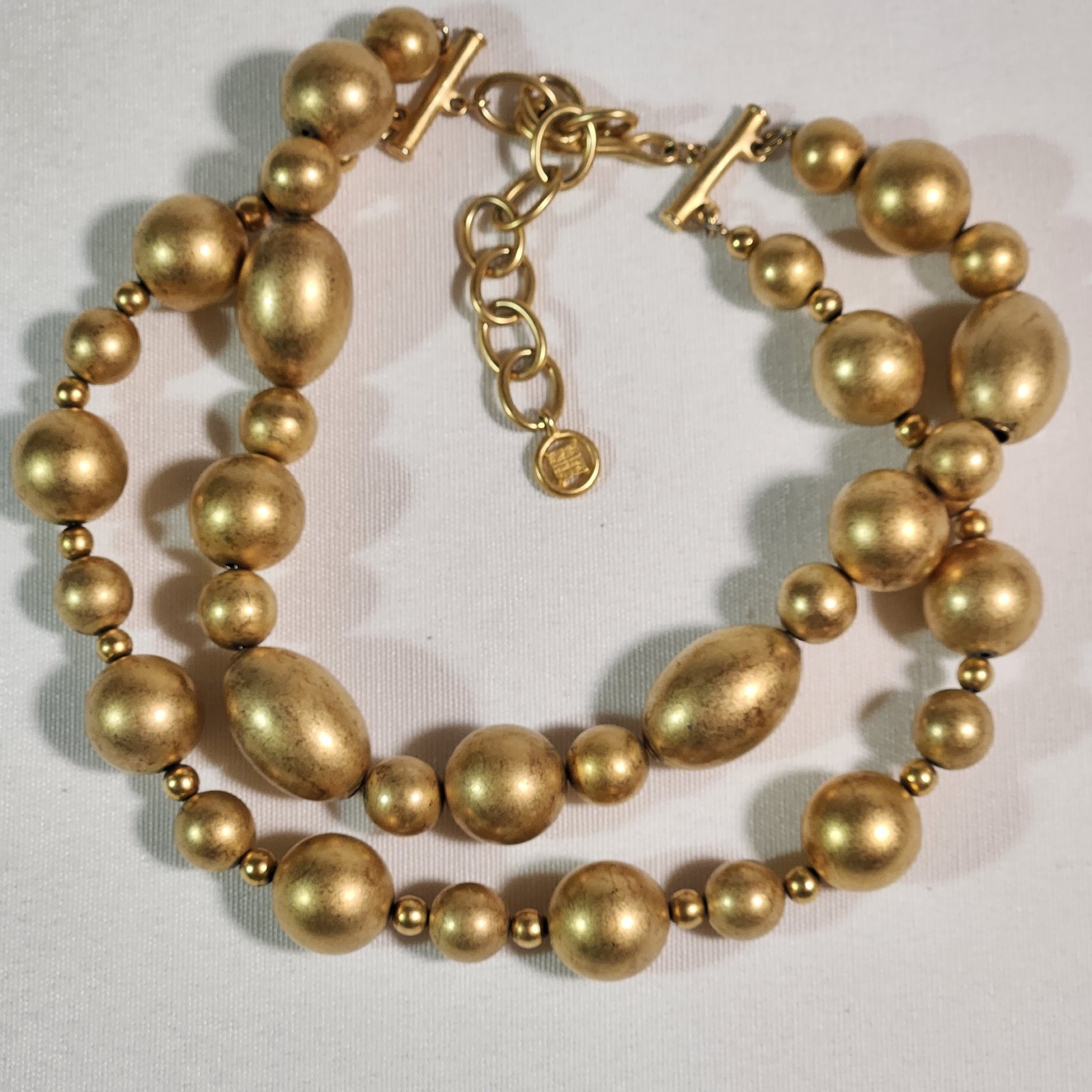 Vintage Givenchy Matte Gold Bead Double Strand Necklace 4G Logo Collar