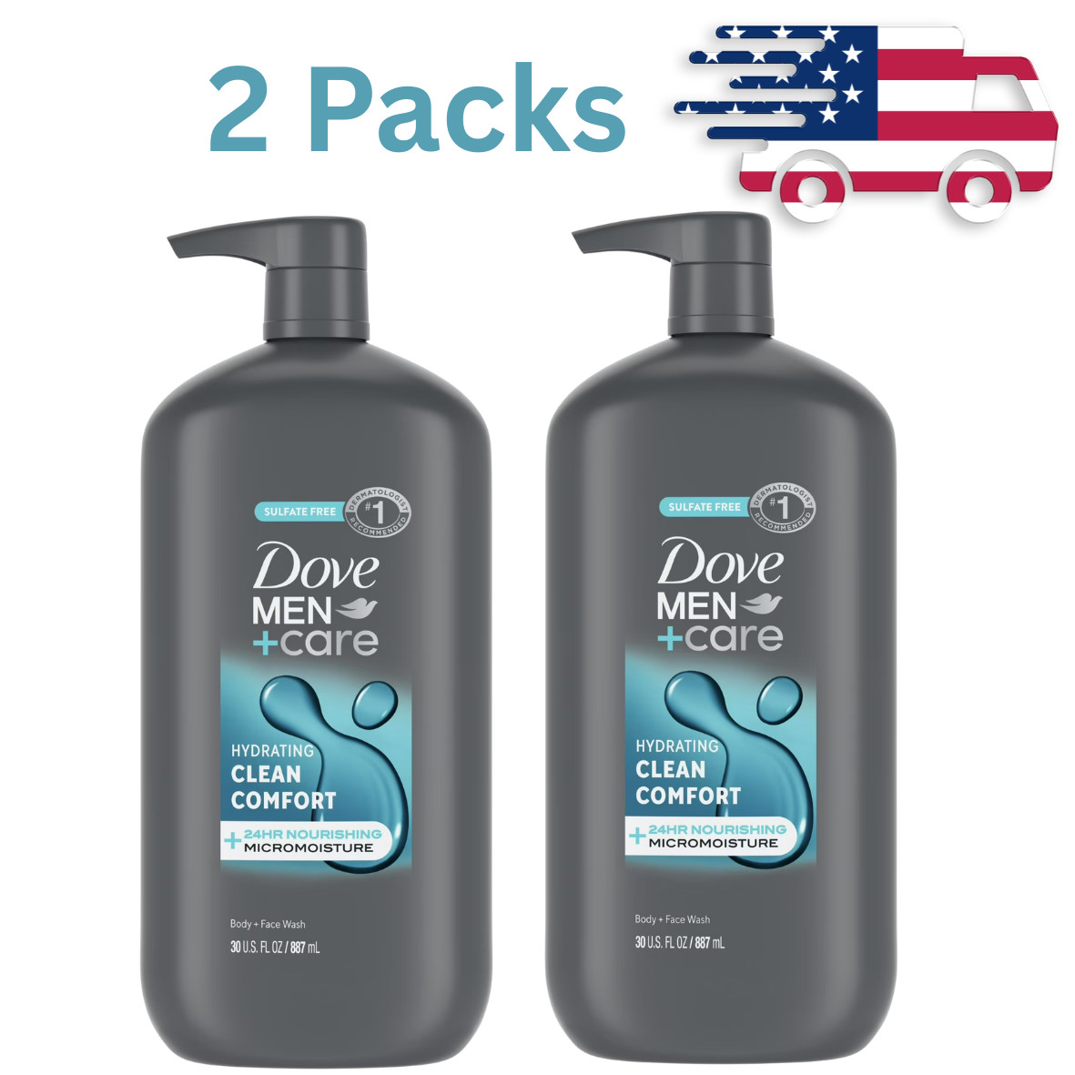 Dove Men+Care Body Wash & Face Wash for Men Clean Comfort, 30 oz -  2 PACK