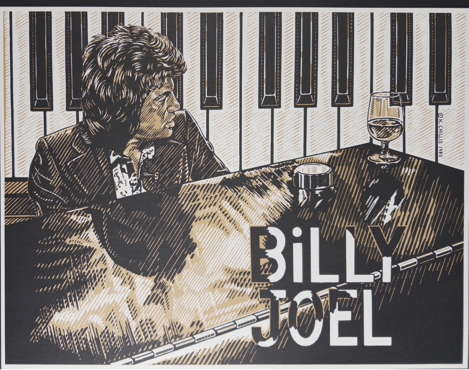 Pristine vintage Billy Joel lithograph by K. Chillis 1980 • MINT • RARE