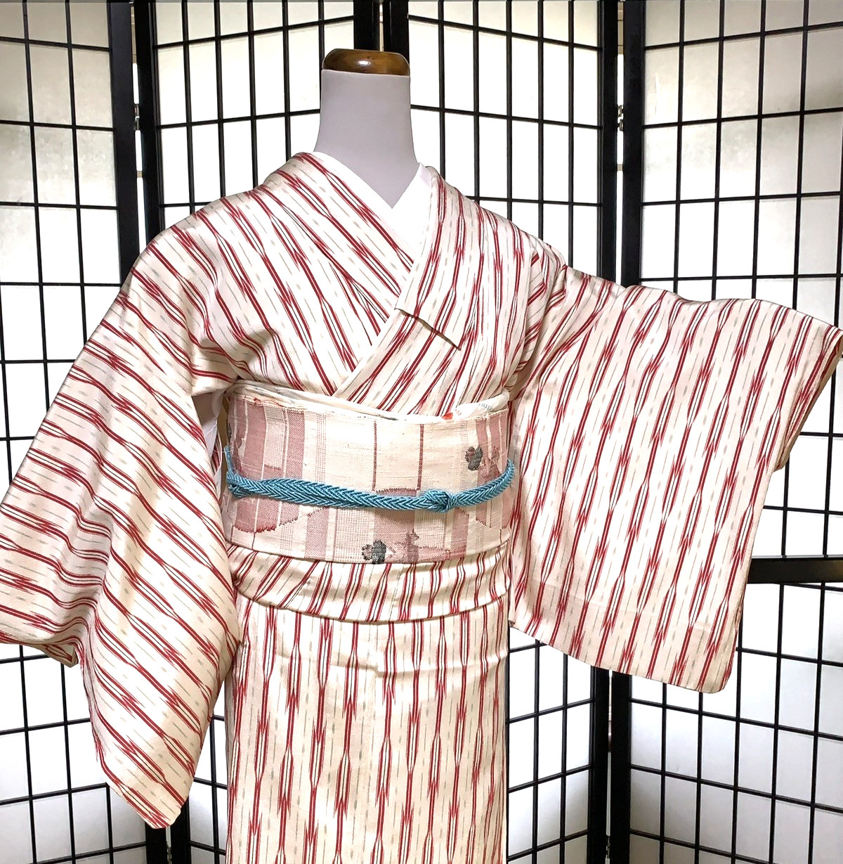 Vintage Japanese Kimono Set – Omeshi Kimono, Nagoya Obi & Accessories – 4-Pieces