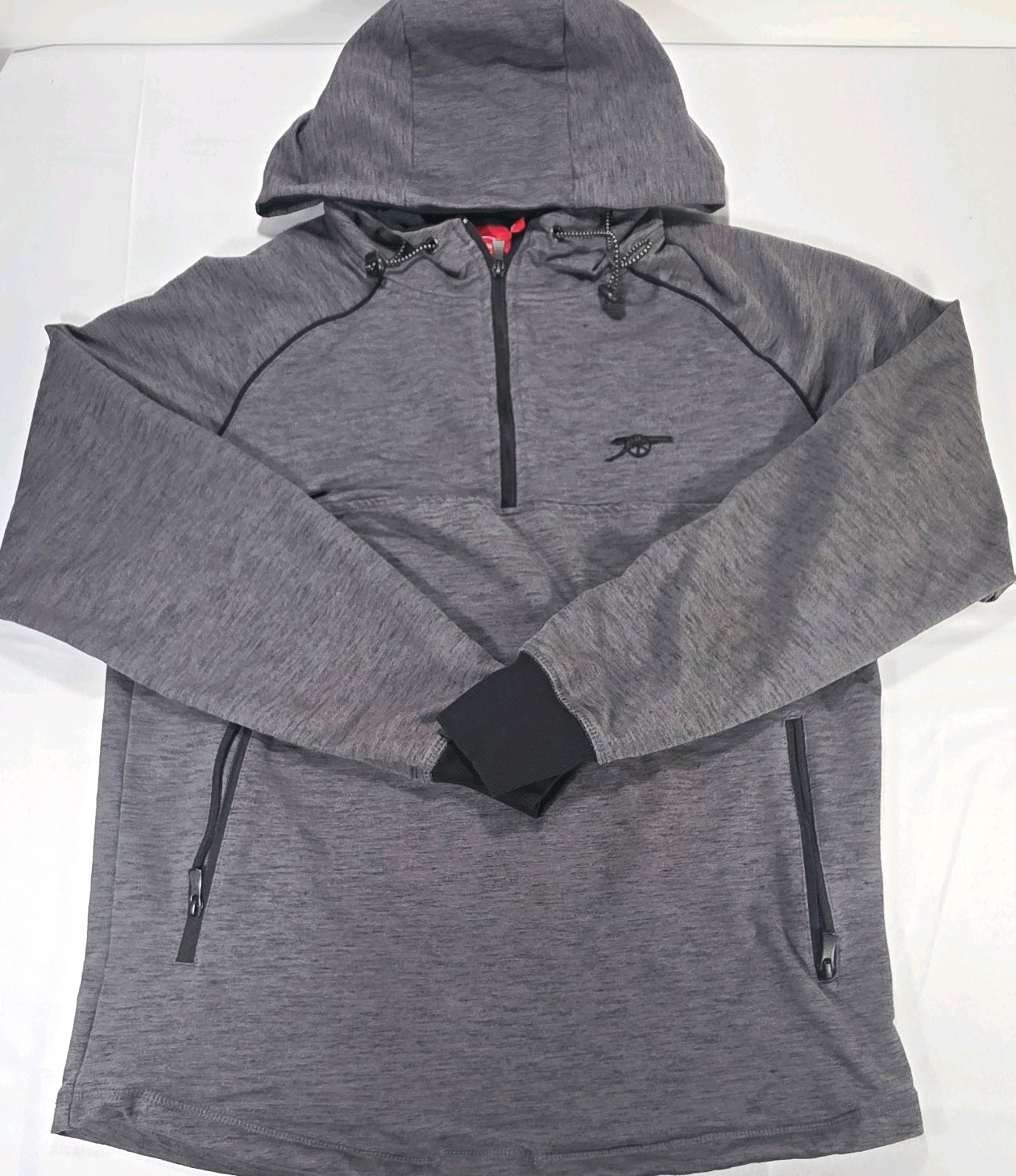 Official Arsenal FC Mens 1/4 Zip Pullover Hoodie Gray Cannon Logo Size L Soccer
