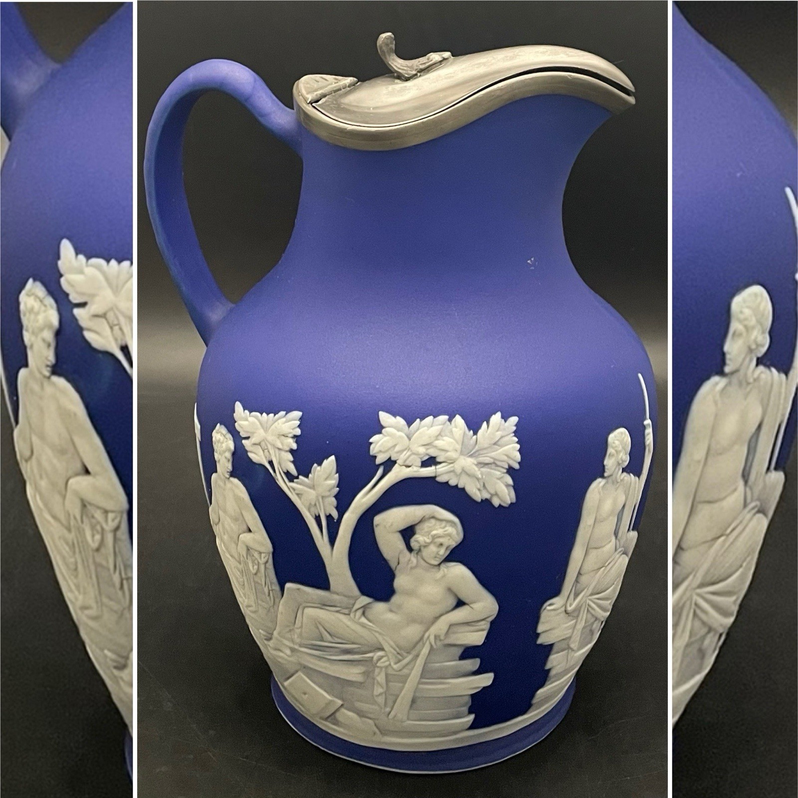 Wedgwood Dark Royal Blue c1884 Jasperware Neoclassical Cupid Jug/Pitcher 9.25\
