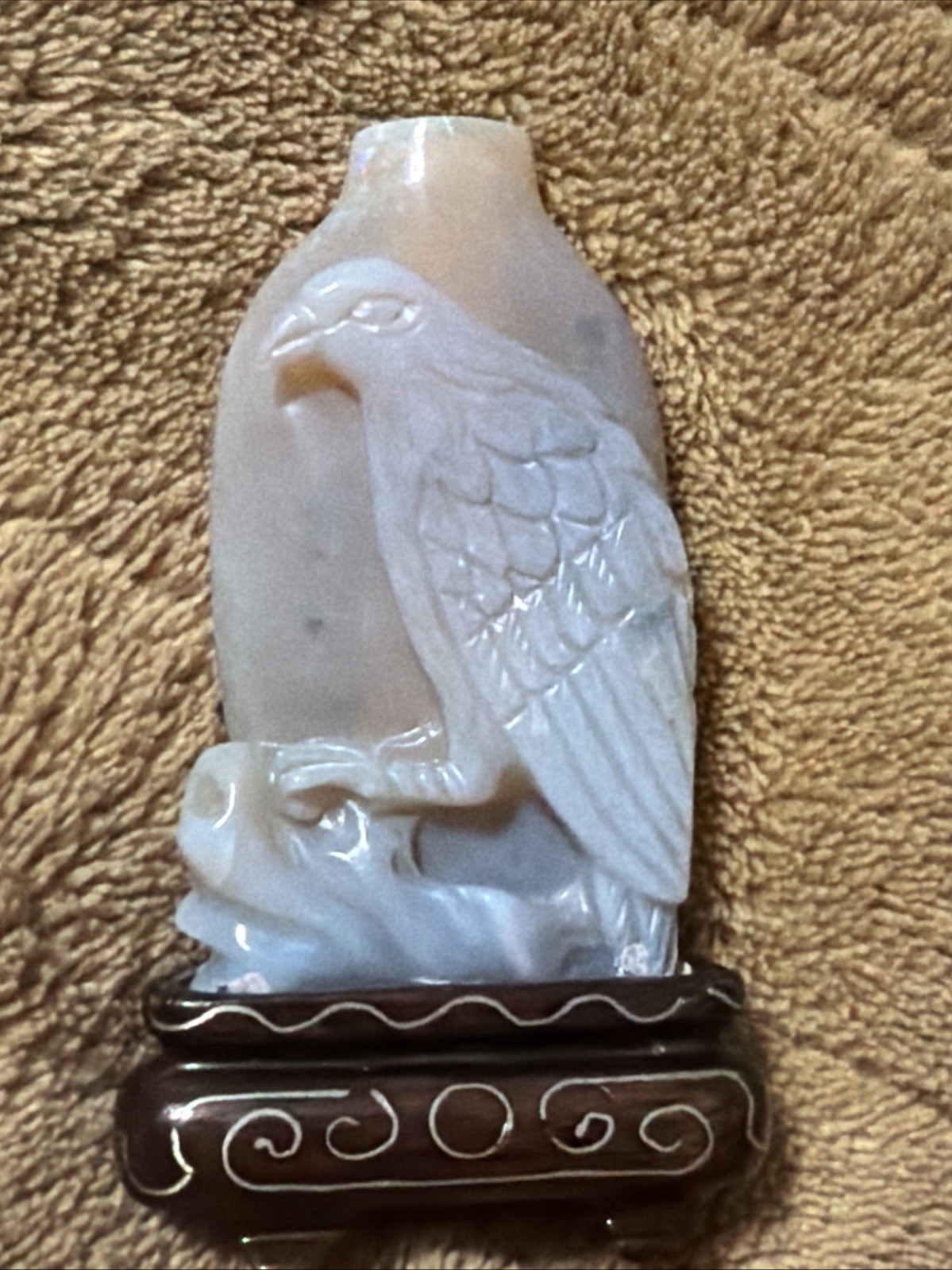 Antique Chinese Hand Carved  Eagle Natural  OPAL Stone Snuff Bottle