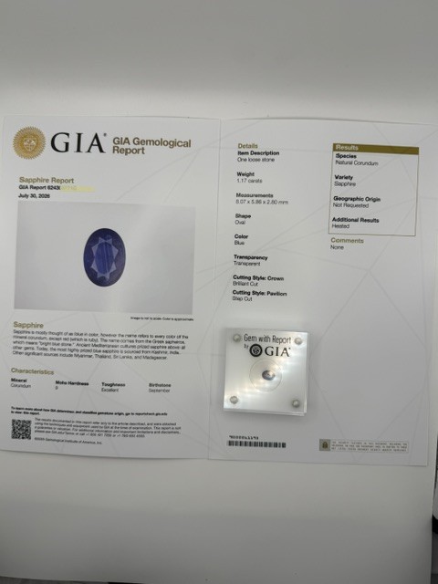 GIA Certified 1.17 Ct Natural Blue Sapphire Oval Gemstone Below Wholesale