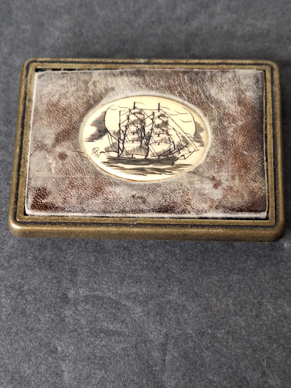 Vintage Oden USA Scrimshaw Style Brass Belt Buckle 2-1/4” X 1-3/4” Vintage Oden USA Scrimshaw Style Brass Belt Buckle 2-1/4” X 1-3/4”