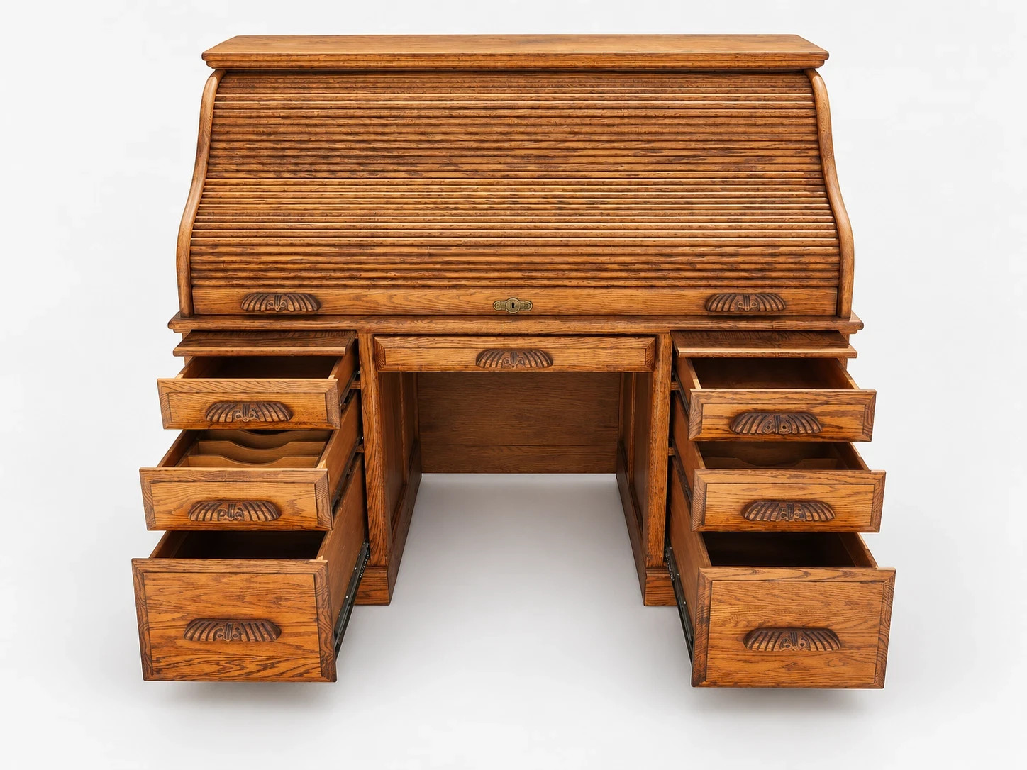 Russell\'s Vintage Solid Oak Roll Top Desk Traditional Writing Desk S Curve