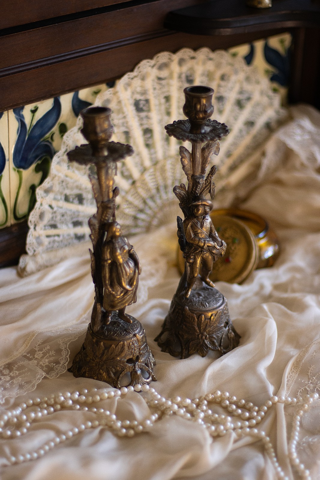 Antique 1930s French Country Figural Candlesticks – Ornate Pair