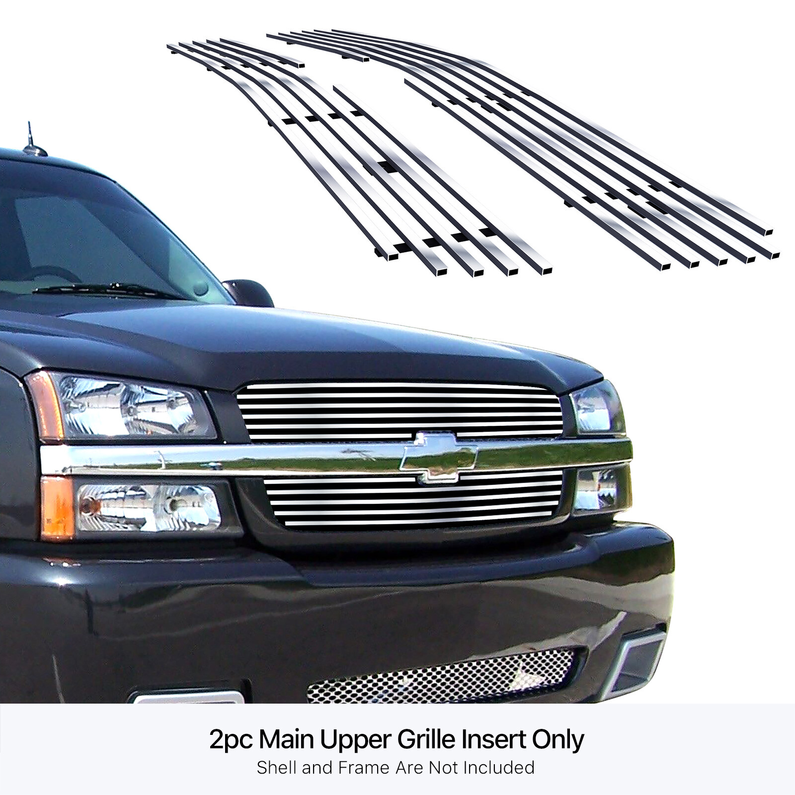 Fits 2003-2005 Chevy Silverado 1500/2500 Upper Chrome Billet Grille Grill Insert