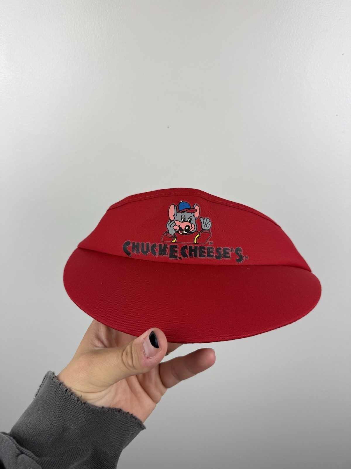 Vintage 90s Chuck E Cheese Employee Visor Hat USA Arcade Rare Clean Red