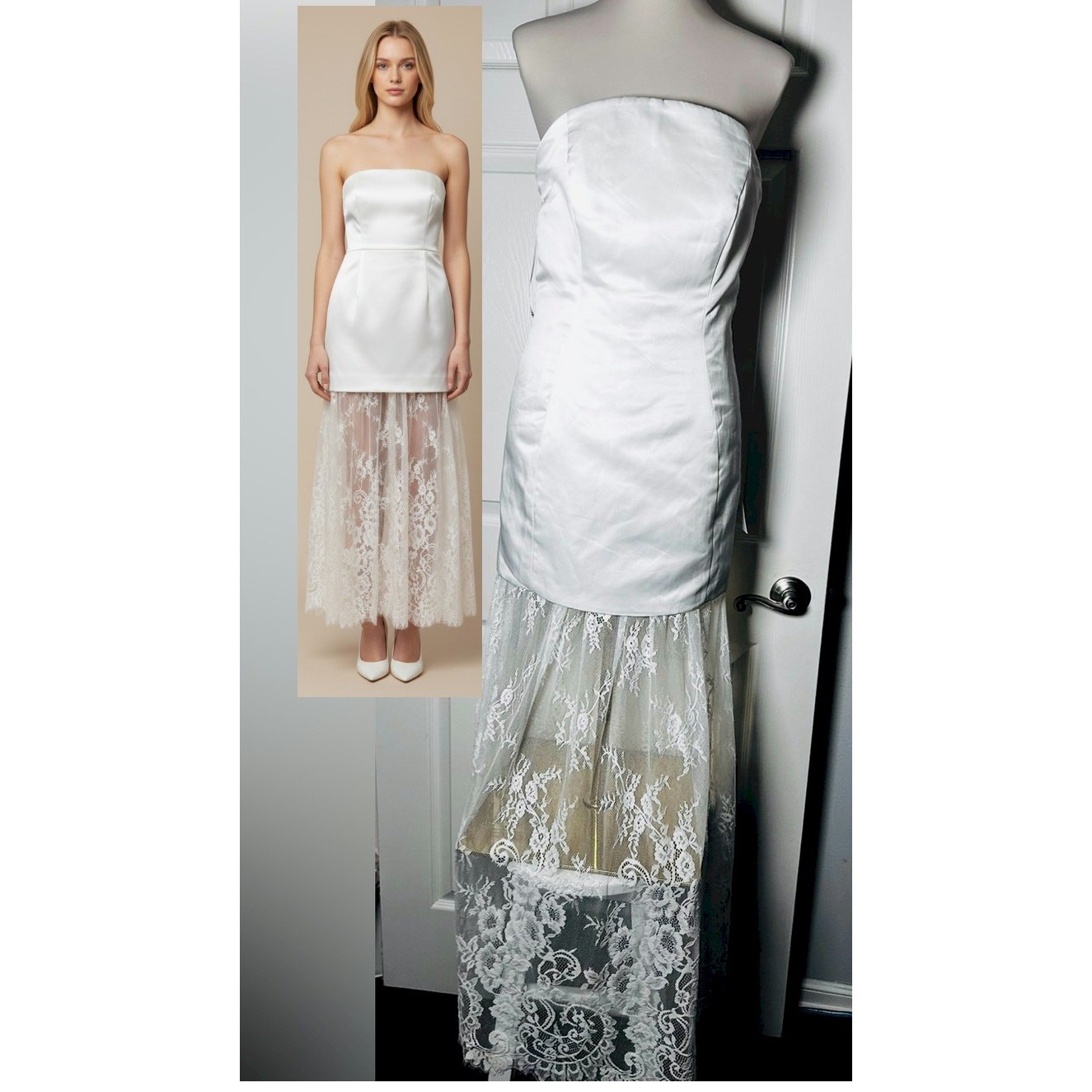 Lulus Winslet White Satin Sheer Hem Strapless Maxi Dress Size Medium New NWT