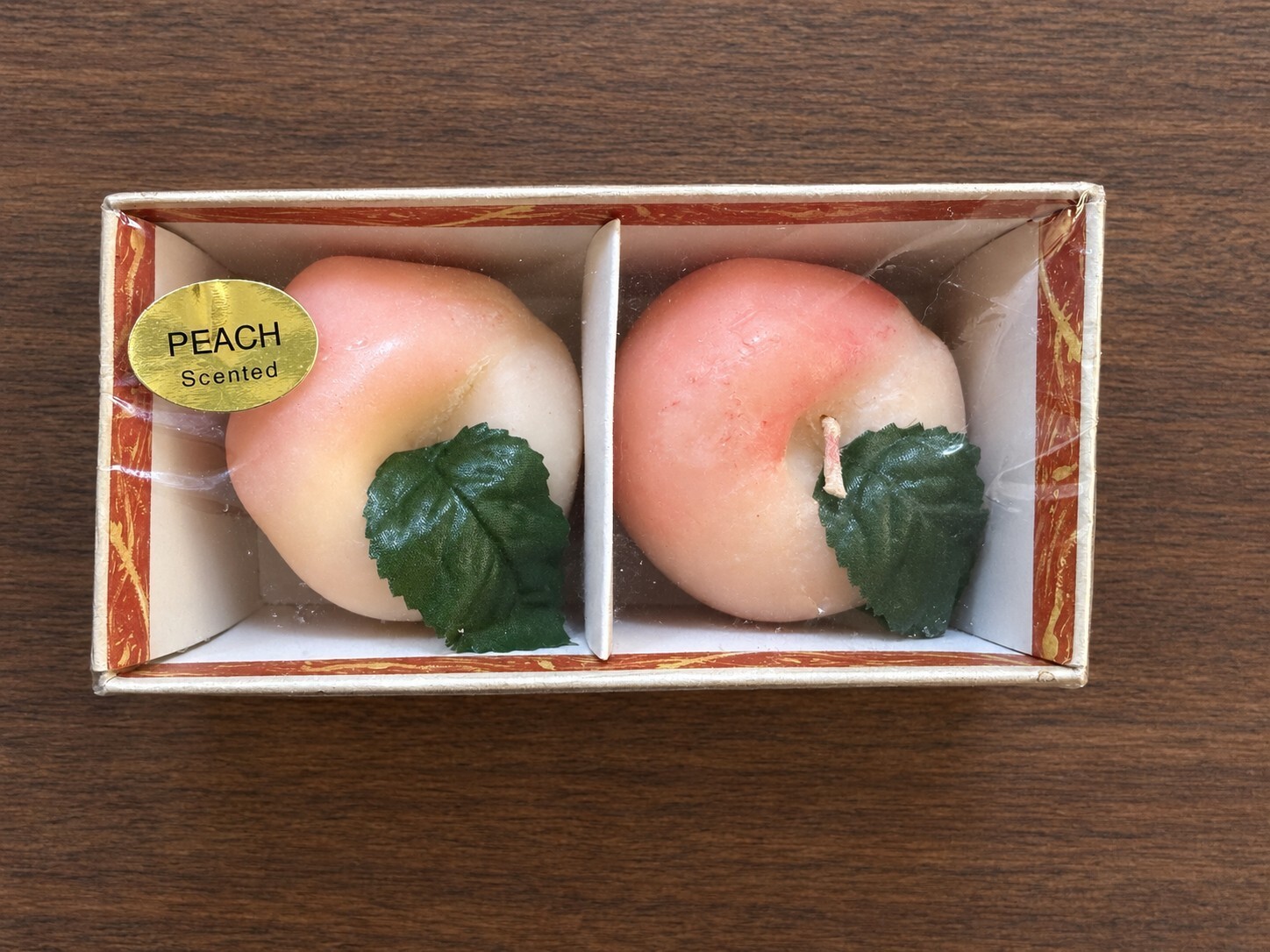 Vintage Peach Fruit Candles Set of 2 in Original Wrapped Box