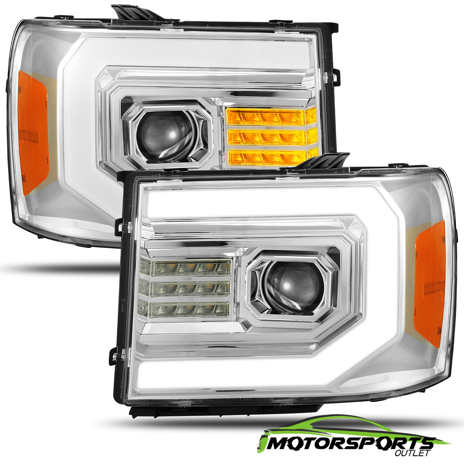 Fit 07-13 GMC sierra 1500/07-14 2500/3500HD Chrome Headlights w/LED DRL+Signal