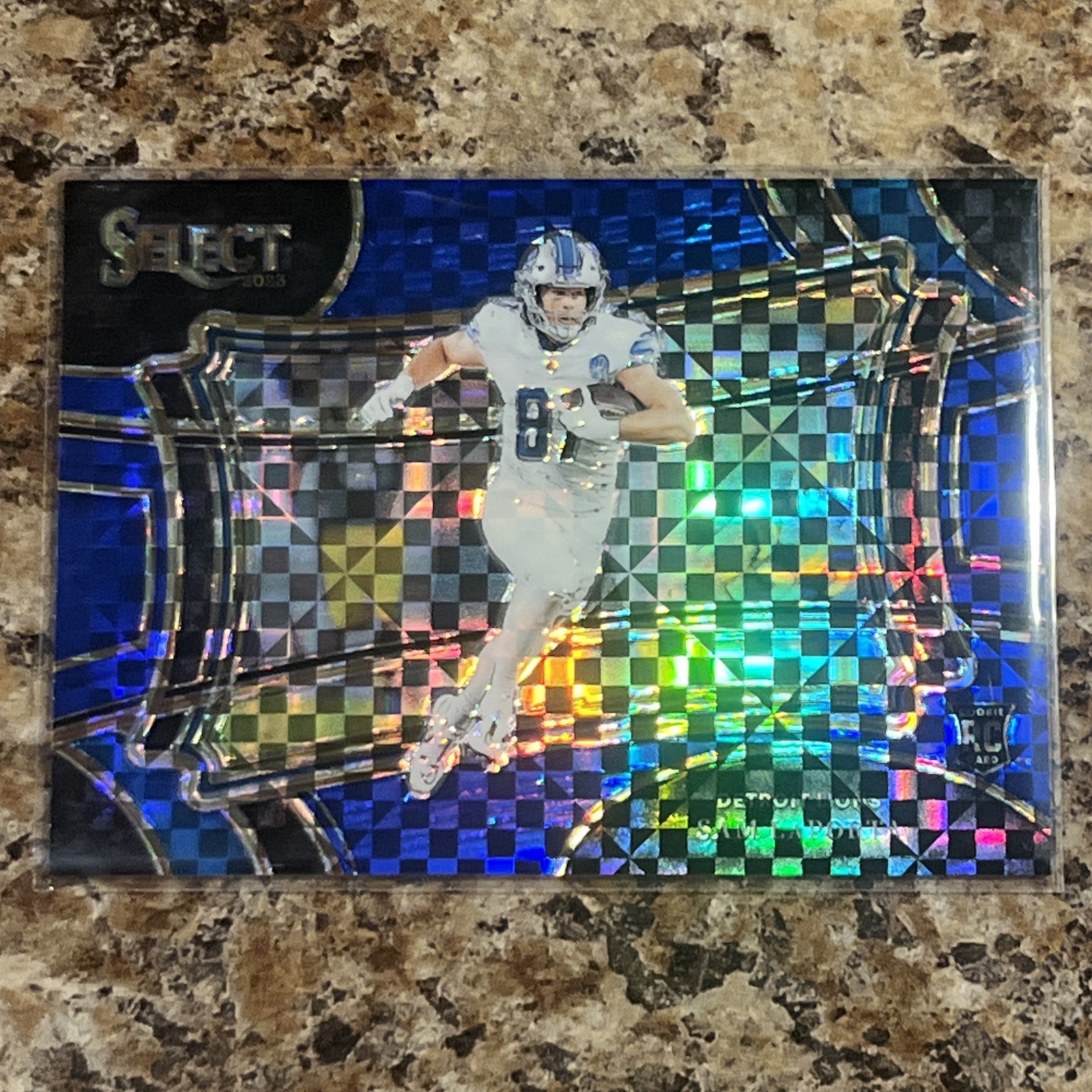 2023 Panini Select Sam LaPorta #331 Blue Checkerboard Prizm Field Level /49 RC