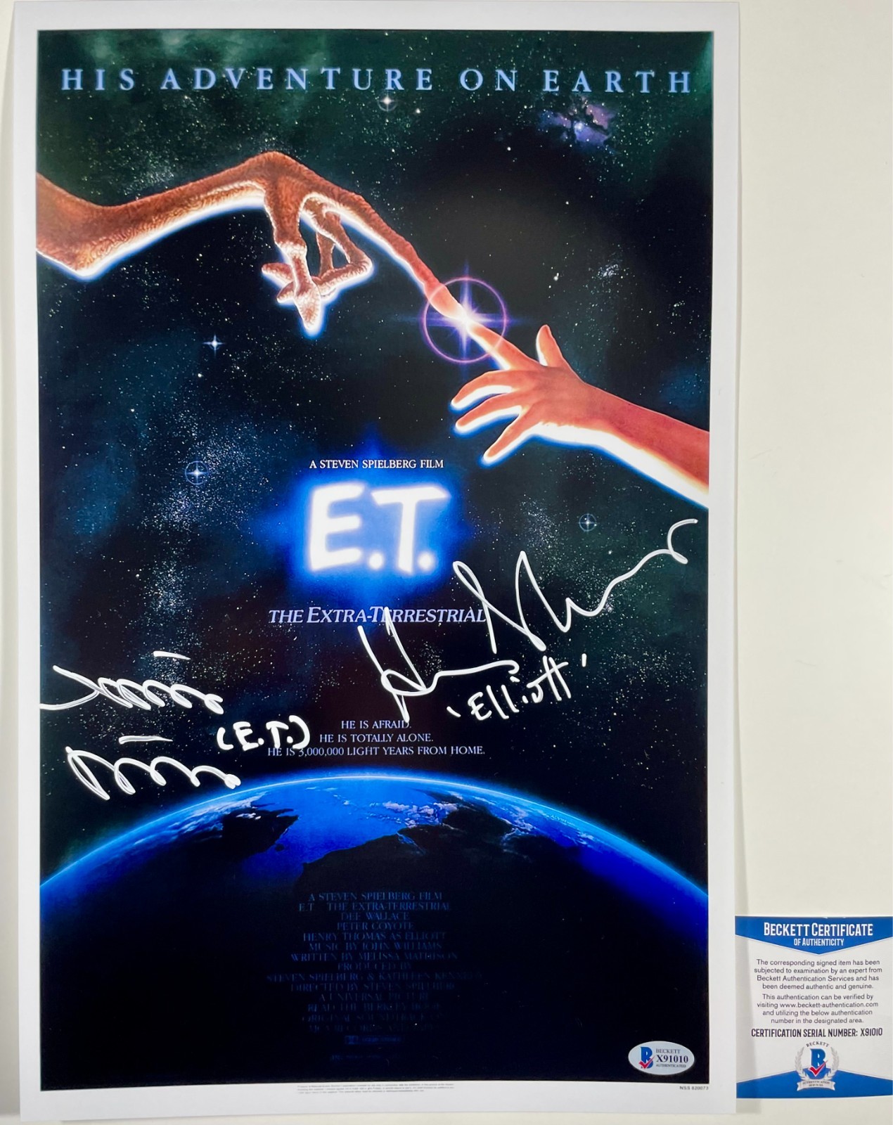 Henry Thomas & Matthew DeMeritt Signed E.T. 11x17 Movie Poster Autograph BAS COA Henry Thomas & Matthew DeMeritt Signed E.T. 11x17 Movie Poster Autograph BAS COA