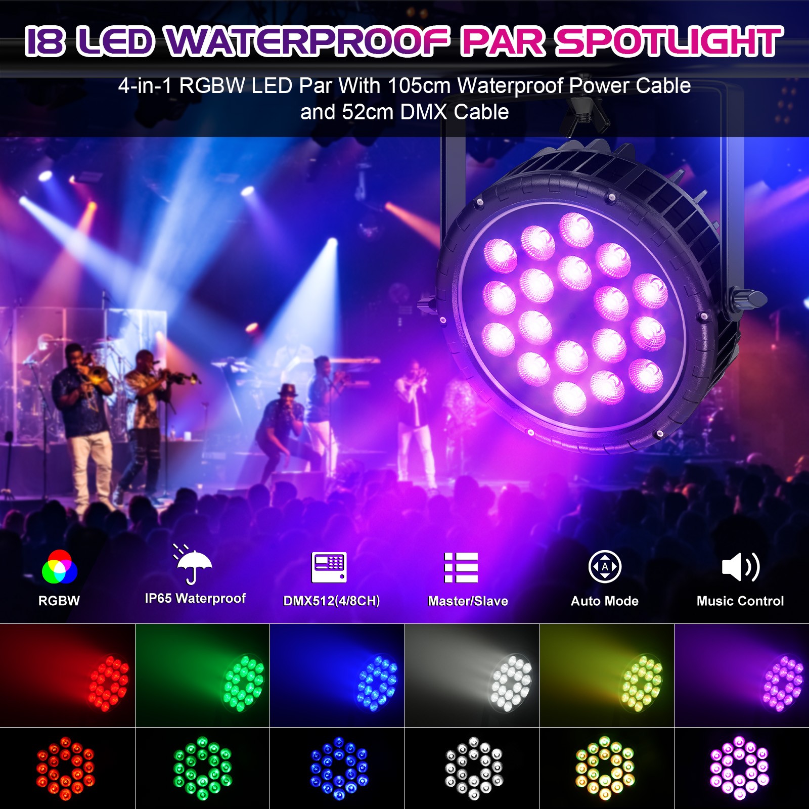 U\'King 18X15W LED RGBW Waterproof Aluminum Alloy Par Light Stage Light DMX Party
